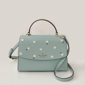 ♠️Kate Spade Embroidered Lea Daisy Floral Top Handle Satchel Aphrodite Green NWT